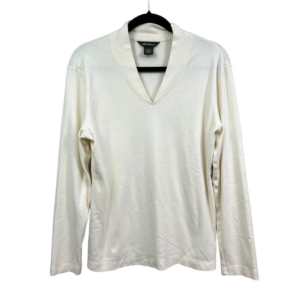 Eddie Bauer Sweater Shawl Collar Long Sleeve Off White Cotton Women Size XL*